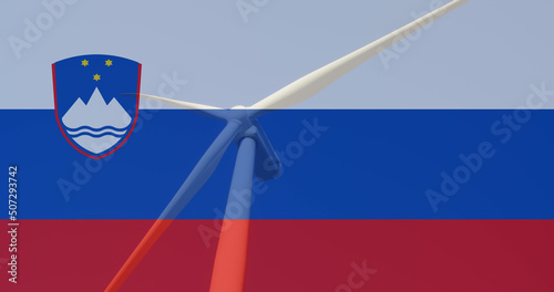 Image of flag of slovenia over wind turbine