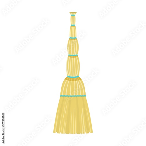Cleaning broom supplies flat vector illustration. Household cleaning tools. Brooms, brushes, mops, dustpan isolated on white