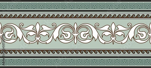 Vector colorful orange classic seamless european national ornament. Ethnic pattern of the Romanesque peoples. Border, frame of ancient greece, roman empire.