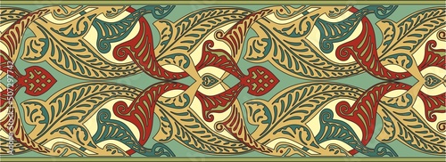Vector seamless colored gold arabic national ornament, border, frame. Endless vegetablePattern of eastern peoples of Asia, Africa, Persia, Iran, Iraq.