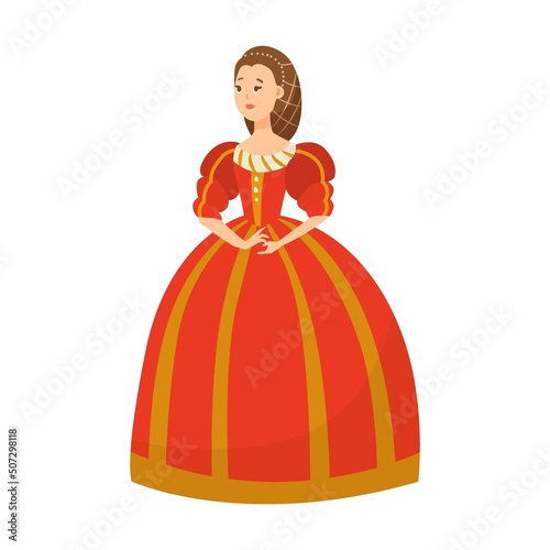 Women in costume cartoon illustration. Queen, princess and aristocrats characters. History, style concept