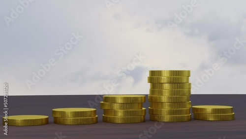 3D rendering animation of some stacks of compounding coins