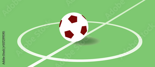 Soccer ball on field  flat vector stock illustration with football markings