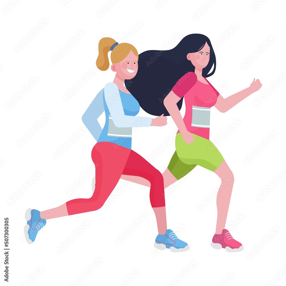 Active people running marathon. Athlete team jogging in park flat vector illustration. Activity, lifestyle, morning, competition concept for banner Active people running marathon. Athlete team jogging in park flat vector illustration. Activity, lifestyle, morning, competition concept for banner