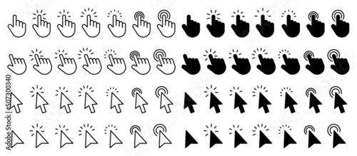 Set of computer mouse click cursor gray arrow icons and loading icons. Pointer cursor сomputer mouse