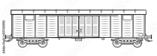 Railroad cargo animal transport wagon - outline vector stock illustration.