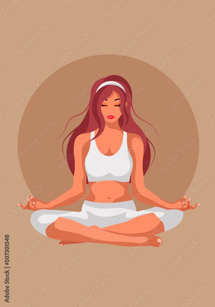 Faceless style girl in a lotus position on a beige background. Faceless style. Faceless. Girl.The girl is doing yoga. yoga class. Poster. Poster with a girl. Fitness center poster Faceless style girl in a lotus position on a beige background. Faceless style. Faceless. Girl.The girl is doing yoga. yoga class. Poster. Poster with a girl. Fitness center poster