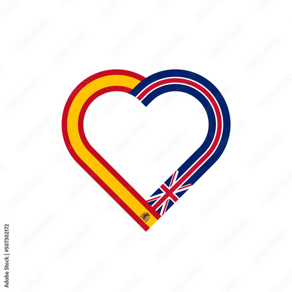 unity concept. heart ribbon icon of spanish and union jack flags. vector illustration isolated on white background unity concept. heart ribbon icon of spanish and union jack flags. vector illustration isolated on white background
