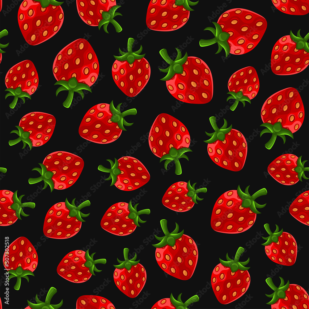 Strawberries Seamless Pattern on Black Background. Vector Strawberries Seamless Pattern on Black Background. Vector