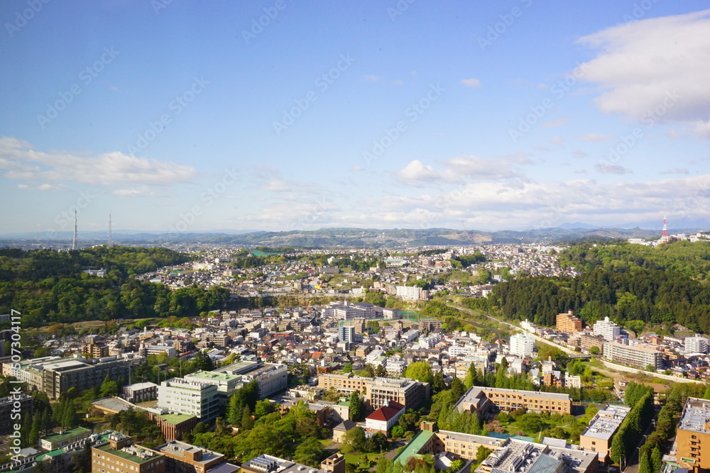 Aerial view of Sendai city in Miyagi, japan - 日本 宮城県 仙台 街並み