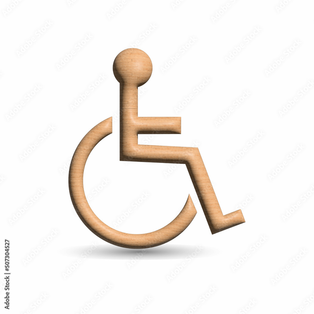 3D wood wheelchair sign icon illustration on white background 3D wood wheelchair sign icon illustration on white background