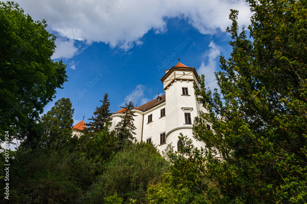 Medieval Konopiste castle - the residence of the Habsburg imperial family surrounded by the trees