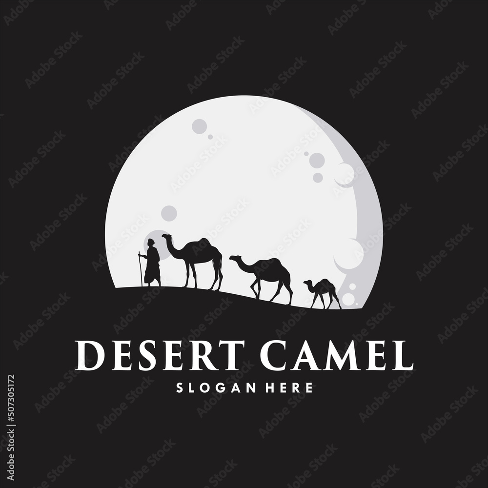 desert camel in the moon logo design template desert camel in the moon logo design template