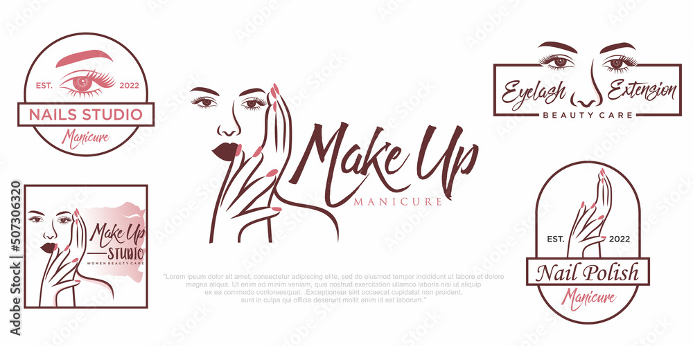 Fototapeta premium Nails art salon vector logo.Illustration of woman hand with elegant, beautiful manicure.