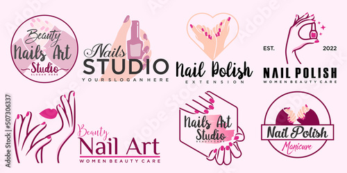 Nails and manicure set with woman hands design template