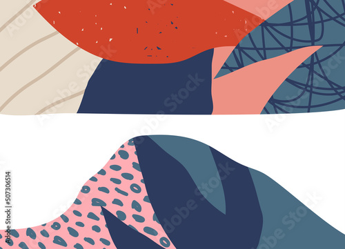 Trendy social media banner template with abstract organic shapes composition in contemporary collage minimal style