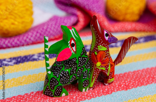 Colorful Mexican blanket and spirit animal imagery great for festive backgrounds