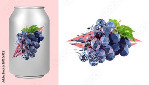 Vector grape in low poly style . Editable illustration