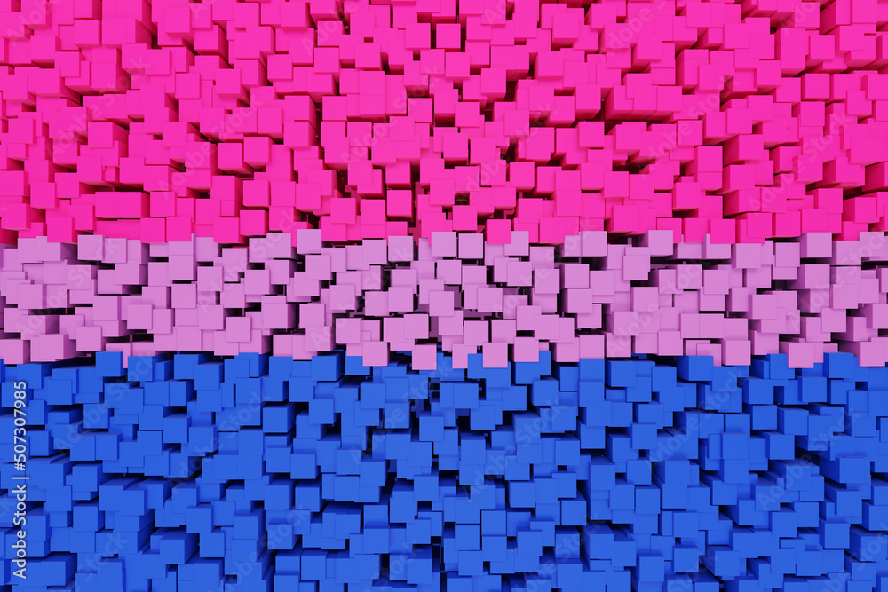 A wall formed by squares painted in the color of the bisexual persons pride flag - obrazy, fototapety, plakaty 
