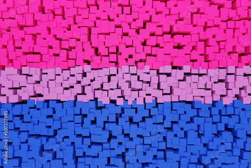 A wall formed by squares painted in the color of the bisexual persons pride flag photo