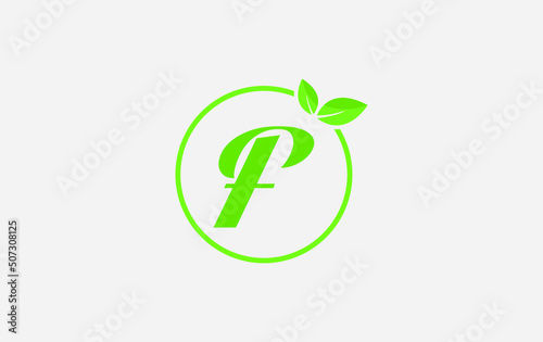 Fresh green leaf nature and healthy leaf logo design vector with the letter and alphabets F