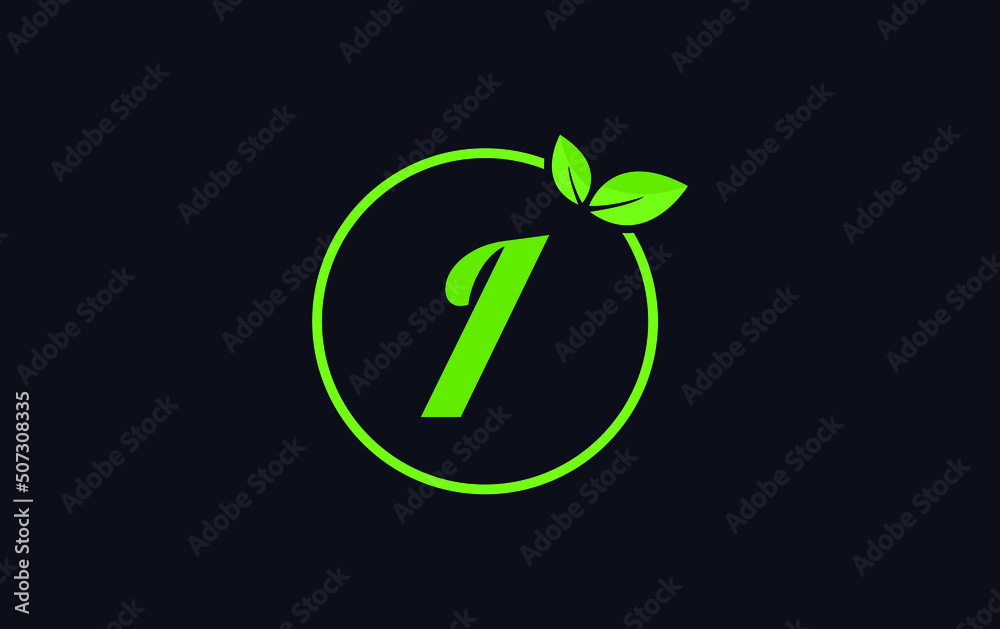 Fresh green leaf nature and healthy leaf logo design vector with the letter and alphabets I Fresh green leaf nature and healthy leaf logo design vector with the letter and alphabets I