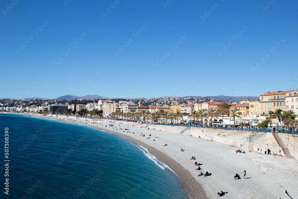 View of Nice city and beach in France