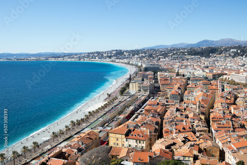 View of Nice city and beach in France © LAMushom