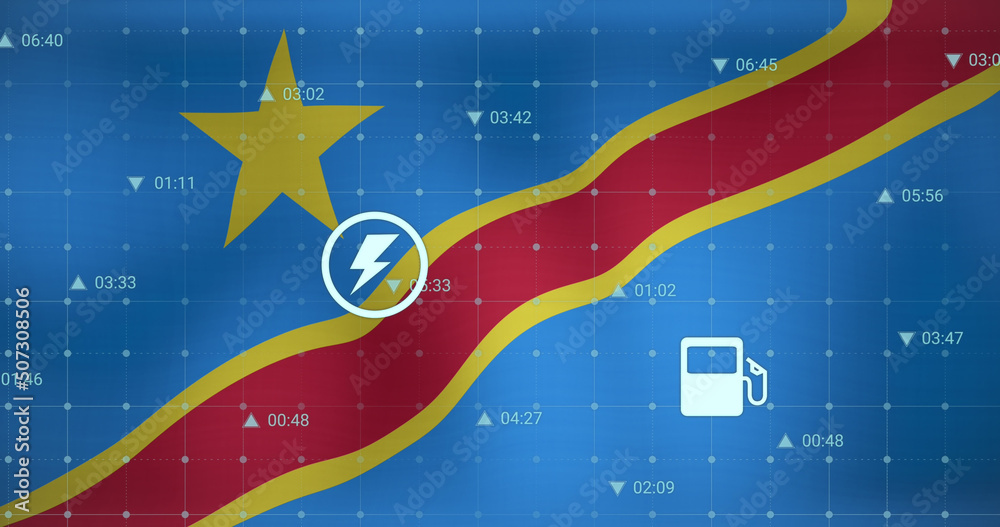 Image of data processing over flag of democratic republic of the congo Image of data processing over flag of democratic republic of the congo