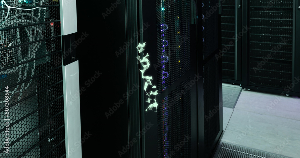Image of envelope icon over server room Image of envelope icon over server room