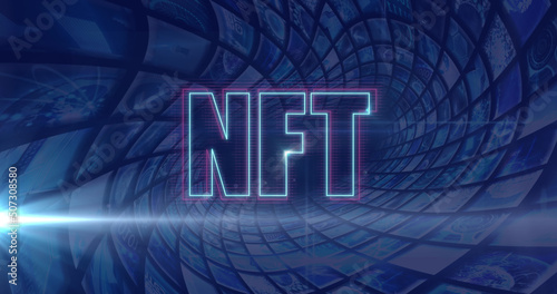 Image of nft text over data processing