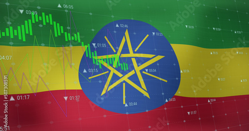 Image of data processing over flag of ethiopia