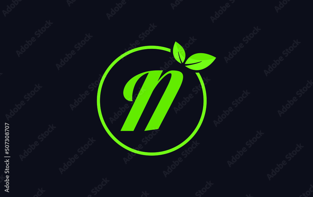 Fresh green leaf nature and healthy leaf logo design vector with the letter and alphabets N Fresh green leaf nature and healthy leaf logo design vector with the letter and alphabets N