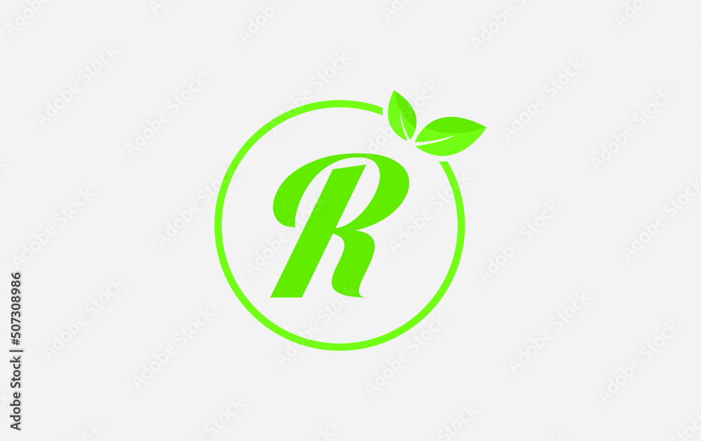 Fresh green leaf nature and healthy leaf logo design vector with the letter and alphabets R Fresh green leaf nature and healthy leaf logo design vector with the letter and alphabets R