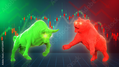 Bullish and bearish in stock market. 3d illustration of stock market exchange or financial analysis.