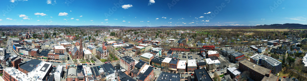 Aerial panorama of Northampton, Massachusetts, United States on a fine day