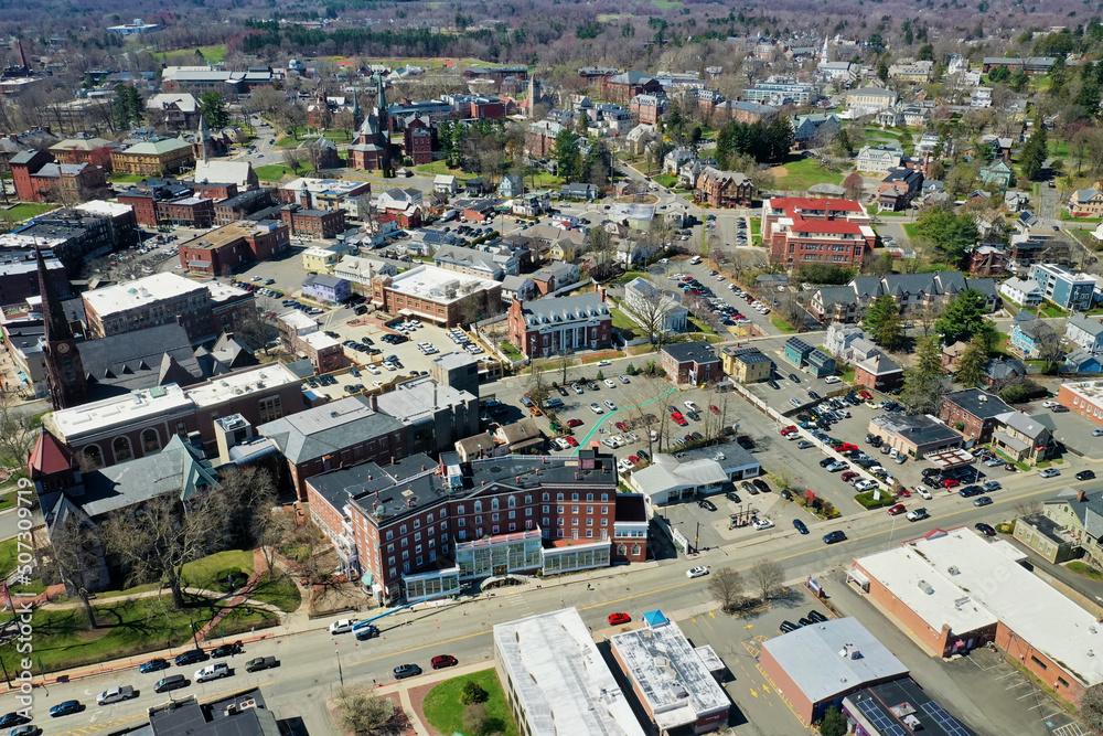 Aerial of Northampton, Massachusetts, United States on a fine day