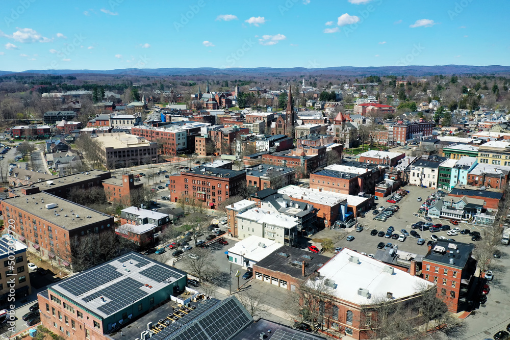 Aerial of Northampton, Massachusetts, United States on a beautiful day