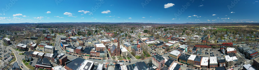 Aerial panorama of Northampton, Massachusetts, United States on a beautiful day