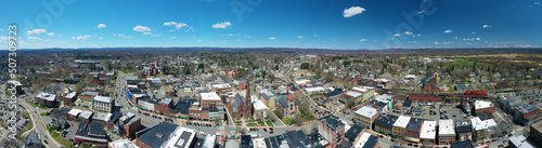 Aerial panorama of Northampton  Massachusetts  United States on a beautiful day