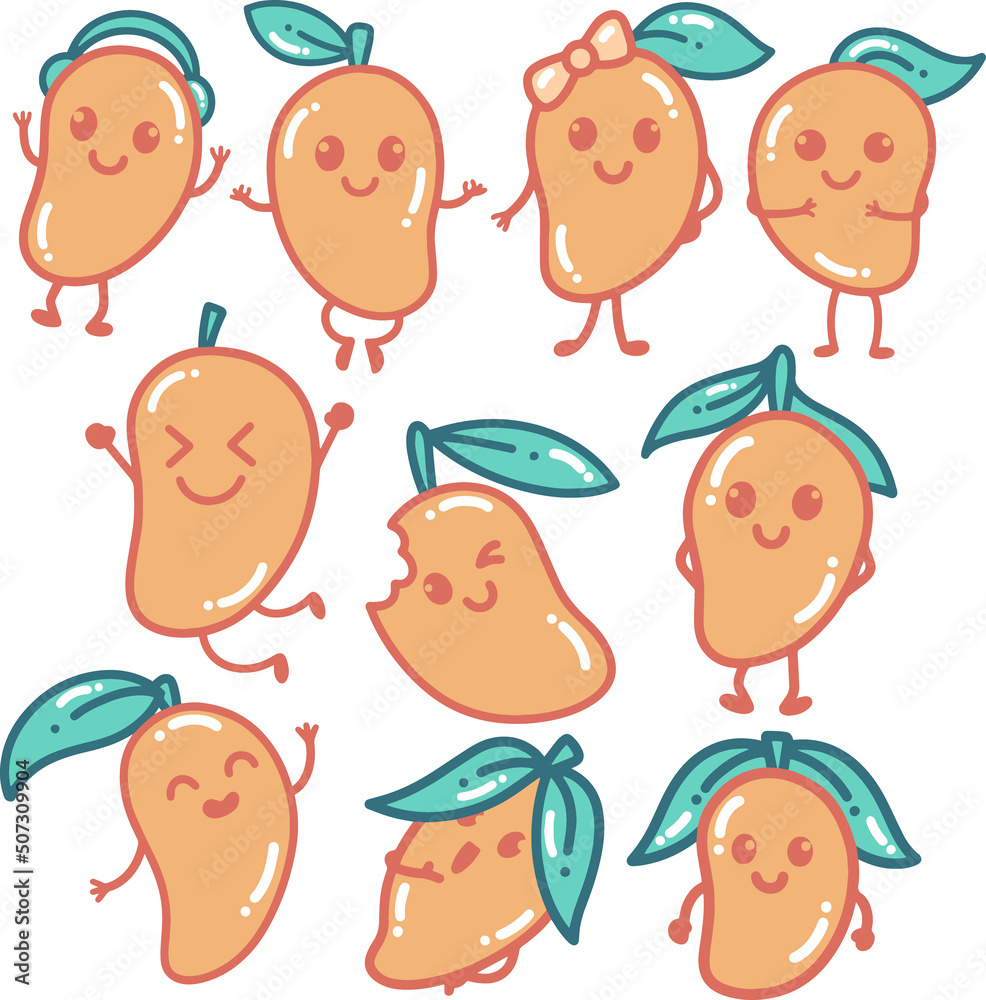 Fototapeta premium Mango Cartoon Sticker Pack