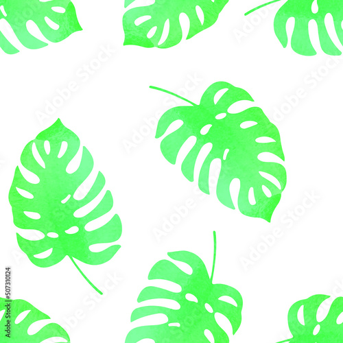 Watercolor tropical leaves of monsters, seamless pattern, the image is isolated