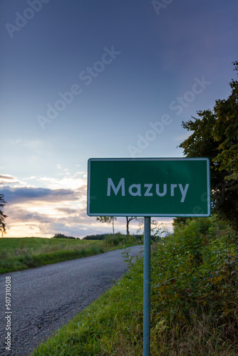 Fototapeta Naklejka Na Ścianę i Meble -  Road sign with the word MAZURY