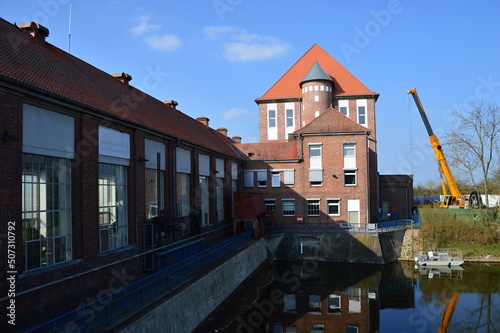 Wehr und Kraftwerk am Fluss Weser in Doerverden, Niedersachsen photo