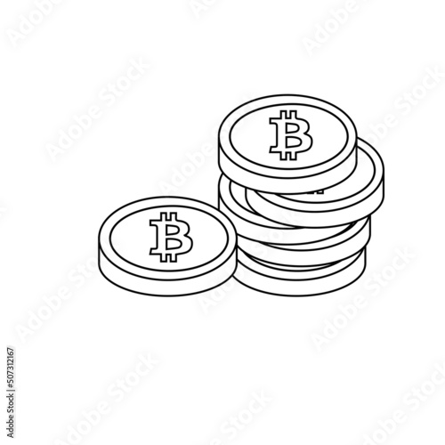 Gold bitcoin isolated coin handful symbol in line style. Vector illustration