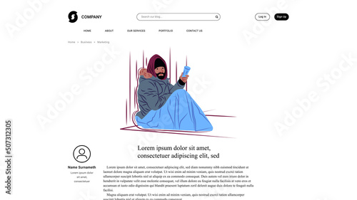 Vector homeless in shadow of sharp lines style . Editable illustration