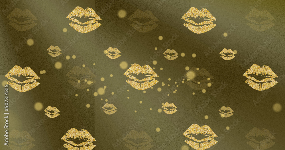 Image of lips over yellow background with dots and lines Image of lips over yellow background with dots and lines