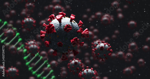 Image of virus cells over dna and black background