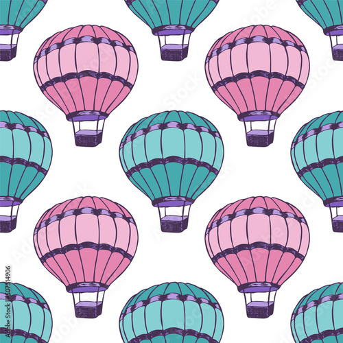 Cartoon hot air balloons  illustration vector seamless patter.