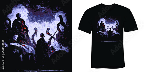 A painting of a concert t-shirt and apparel horror design vector illustration